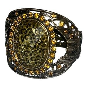 Statement Fashion Antique Gold Bronze Rhinestone Bling Hinge Cuff Bracelet
